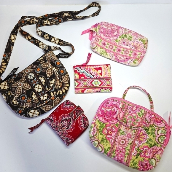 Vera Bradley Mixed 5 Piece Lot Purse Wallet Travel Cosmetic Cases Pink Brown Red - Picture 1 of 8